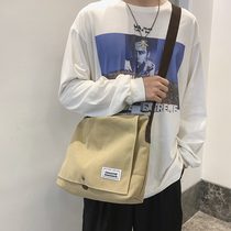 Canvas Bag Mens shoulder bag large capacity Hong Kong style simple leisure art students shoulder bag trend messenger bag women