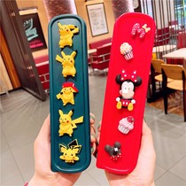 Portable chopsticks spoon set childrens tableware cute three-piece set stainless steel fork single student storage box