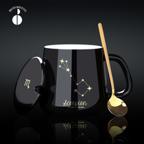 Constellation male mug Big belly couple home ceramic water cup with lid spoon Female coffee cup Oatmeal cup large capacity