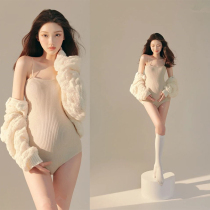 2022 new photo studio pregnant women photo clothing cute home small fresh sweater jumpsuit big belly photo photo clothes