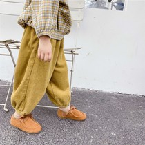 Girls casual pants spring and autumn baby corduroy pants childrens trousers wearing cotton foreign loose tide autumn and winter