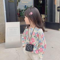 2021 New Girl sweater pullover spring and autumn thin coat girl floral sweater baby long sleeve base shirt