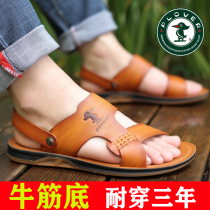 Woodpecker Sandals Sandals Mens Summer New Bull Gluten Bottom Non-slip Genuine Leather Casual Dad Cool Slippers Dual Purpose Beach Shoe Men