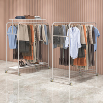 Stainless steel clothing store Zhongdao display stand floor double row parallel bars wheeled children's clothing store middle hanger
