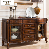 American all solid wood sideboard glass door double door cupboard European restaurant side cabinet 1 6M tea cabinet pure solid wood