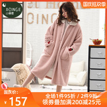 Coral velvet pajamas womens nightgown autumn and winter long thick winter large size warm flannel bathrobe home clothes