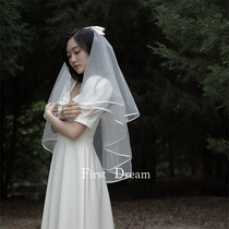 FirstDream2021 new Penson line satin edging white bridal headwear can cover the long yarn