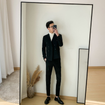 Double-row button Korean version suit Two sets of men Inron Body Fashion Youth Wedding Gown Groom West Suit Suit