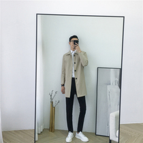 Mens 2021 Spring and Autumn New Korea Simple Mid-length Lapel Cqqi Trench Coat Man Slim Handsome Fashion Fashion Coats