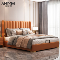 Light luxury wood bed bed 1 8 meters modern minimalist 2021 nian new Hong Kong-style wind ins red bedroom nuptial bed