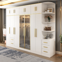 Light luxury wardrobe white simple economical wooden bedroom household 5 doors 6 doors modern glass overall wardrobe cabinet