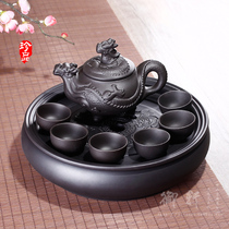 Gongfu tea set Household Yixing Purple Sand tea plate Ceramic tea cup set of tea making simple round tea sea teapot