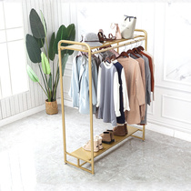 Clothing store Nakajima frame floor-standing double-row sturdy gold womens shop middle double shelf childrens clothing display rack