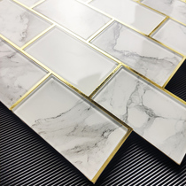 Stone marble texture glass mosaic tile background wall self-adhesive wall stickers light luxury simple style long brick