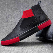 Mens shoes winter new casual breathable leather shoes trend Joker mens one-top zipper plus velvet Martin boots