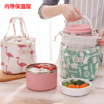 Thickened canvas lunch box bag portable waterproof insulation bag Round lunch box bag tote bag with rice Student Bento bag