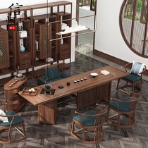 New Chinese tea table Solid wood tea table and chair combination Black walnut modern office light luxury household tea table tea set