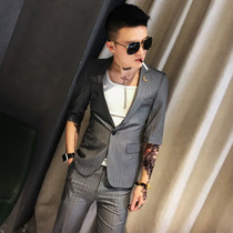 Casual small suit mens suit Summer trend Korean version of the short-sleeved suit men slim mid-sleeve thin section of the three-point sleeve handsome