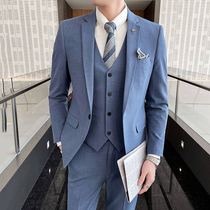  Light blue suit mens suit Wedding dress mens suit casual groom suit mens slim Korean version of the tide British
