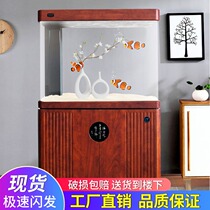 Household living room small water-free round fish tank ecological lazy aquarium partition super white glass bottom filter tank