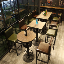 Bar table and chair High-legged table Bar chair Wrought iron high-legged stool High bar table Coffee milk tea shop wall bar table