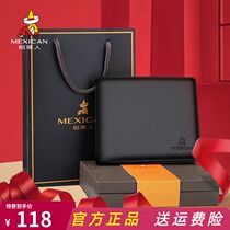 Rice straw man genuine leather wallet male gift box short head layer cow leather money clip leather wallet for leisure pure cow leather student ticket clip wave