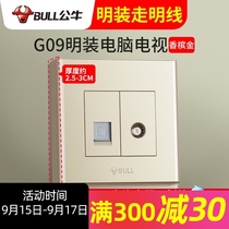 Bull socket G09 open computer TV network port closed circuit panel Network cable TV cable socket ultra-thin champagne gold