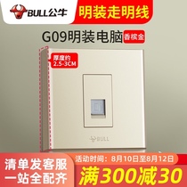 Bull socket Broadband network cable network port module panel surface mounted 86 type champagne gold wall plug ultra-thin household 09