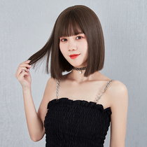 Wig female short hair bobo head Net red air bangs round face collarbone hair lifelike natural wave head full head cover