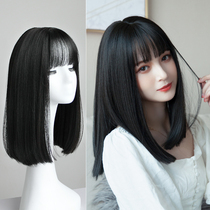 Qi bangs wig short hair round face girl short hair hairstyle realistic natural girl student head wig woman