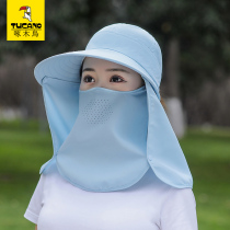 Woodpecker hat womens summer sun visor outdoor travel sunscreen big eaves cool hat face mask sun fisherman hat