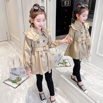 Girls  autumn 2021 foreign style medium long windbreaker fashionable thin jacket British style childrens Korean coat tide