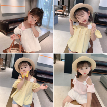 Girls Korean version suspender doll shirt 2021 summer new baby loose top Childrens summer one-word collar top