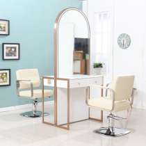 Hairdressing shop double-sided mirror table barber shop simple mirror hair salon special ironing table beauty shop makeup mirror against the wall