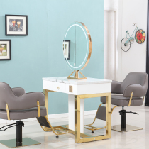 Barber shop mirror table solid wood double-sided net red hairdressing mirror table hair salon special perm dyeing area table hair cutting round mirror with light