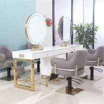 Solid wood hairdressing mirror with light single-sided mirror double-sided mirror four-sided mirror table barber shop hair cutting makeup hot dyeing mirror table