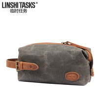 Men Bull Leather Hand Grip Bag New Hand Grab Bag Large Capacity Hand Carry Wallet Casual Canvas Retro Portable Clip Bag Tide