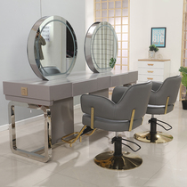 Hairdressing shop mirror table double-sided hair salon special solid wood hair cutting mirror table simple with light luxury barber shop ironing table
