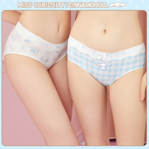 Curious Honeyls Big Ear Dog Joint Cute Cartoon Girl Lace Middle Waist Triangular Underwear Woman Full Cotton Antibacterial Crotch