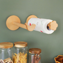 Kitchen paper towel rack Wall-mounted lazy rag storage shelf Cabinet roll paper cling film storage free perforated solid wood
