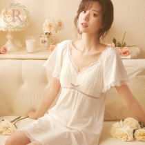 RoseTree Palace Court Sleeping Dress Woman Summer Short Sleeves Lace Cute Sweet Princess Wind Sexual Sensation Pyjamas With Chest Cushion