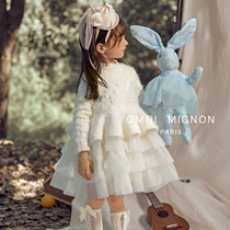 OMOIMIGNON FRENCH DESIGNER BRIGHT SHEET KNITTED YARN DRESS PRINCESS GIRL WHITE DRESS LOLITA CHILDREN DRESS