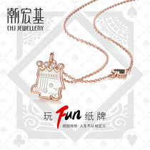 Tide Acer playing FUN card spades K 18K gold necklace Diamond mother Shell rose color gold poker collarbone fall chain X