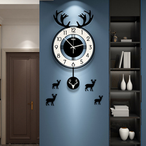 Nordic deer head clock clock living room creative fashion Home modern simple wall Net red light luxury personality clock