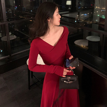 2021 small red dress French dress banquet temperament New year dress red high cold Imperial sister style knitted dress