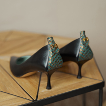 GANAIER GIANT DISPLAY SLIM-STYLE POINTED GENUINE LEATHER SLIM HIGH HEEL INSOLE WOMAN WITH 100 HITCH COLOR SINGLE SHOE 6CM