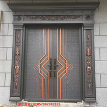 Luxury villa door Explosion-proof cast aluminum door Double open four open security door imitation copper door Zinc alloy imitation cast aluminum door