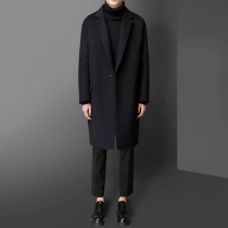 Woolen coat mens mid-length 2022 winter thickening trend loose British woolen mens trench coat