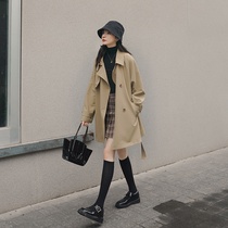 Khaki trench coat women's long 2021 new Korean version of loose waist slim small spring and autumn coat