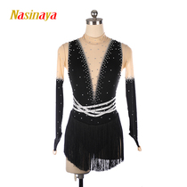 Fono figure skating performance suit skating suit Costen children adult womens competition skirt black tassel drill